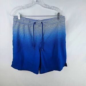George Blue Ombre Striped Swim Trunks Men's Med Pockets Beach Surf Nautical